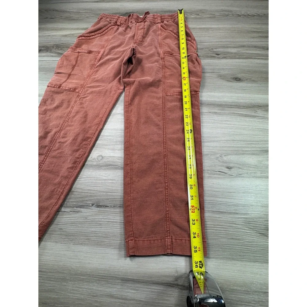 Anthropologie Cargo Jogger Pants Red Cotton Blend Drawstring Waist Womens 28 - Picture 3 of 10